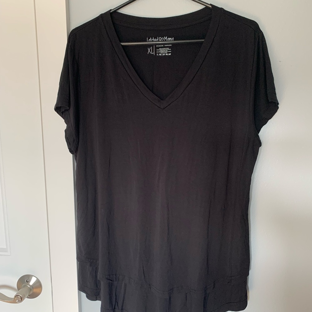 Latched Mama Breastfeeding Nursing black short sleeved tee shirt top size XL